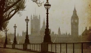 London in Fog Mural